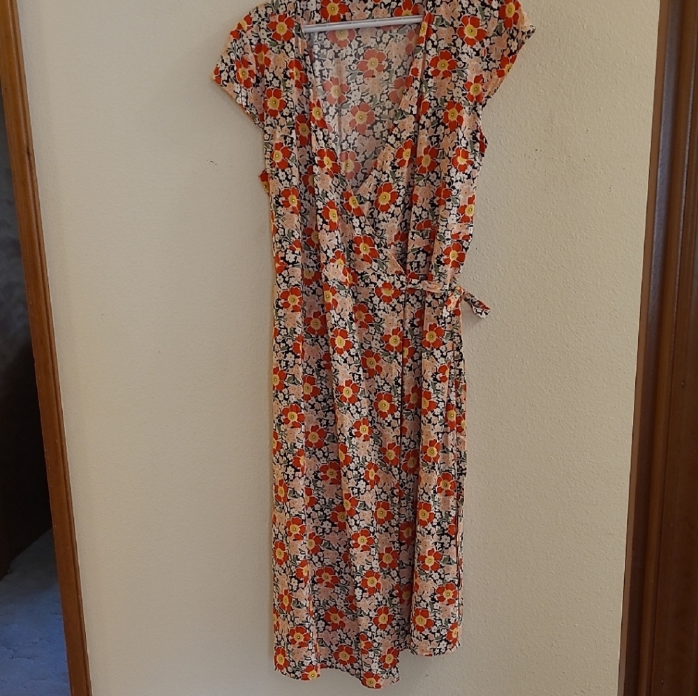 J. Crew Floral Wrap Midi Dress - Red and Orange